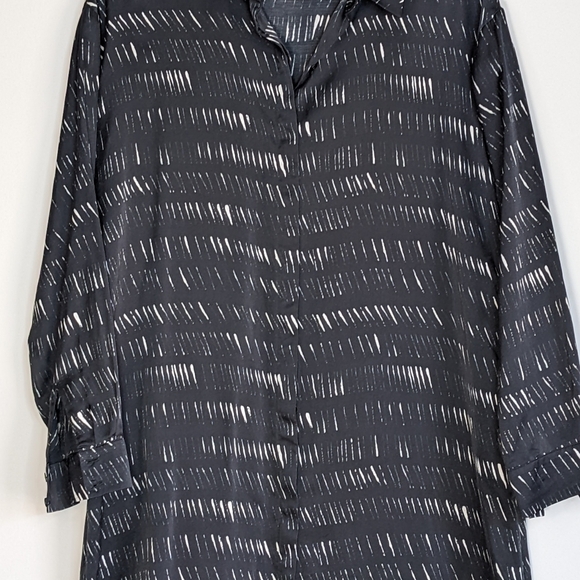 Eileen Fisher Silk Collared Shirt Dress Dash Black White Cotton Dash Size XS - Picture 12 of 14